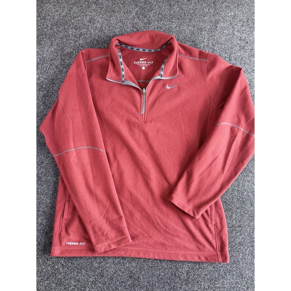 Nike Therma-Fit 1/4 Zip Pullover Fleece Large Red Mens Training Athletic Top